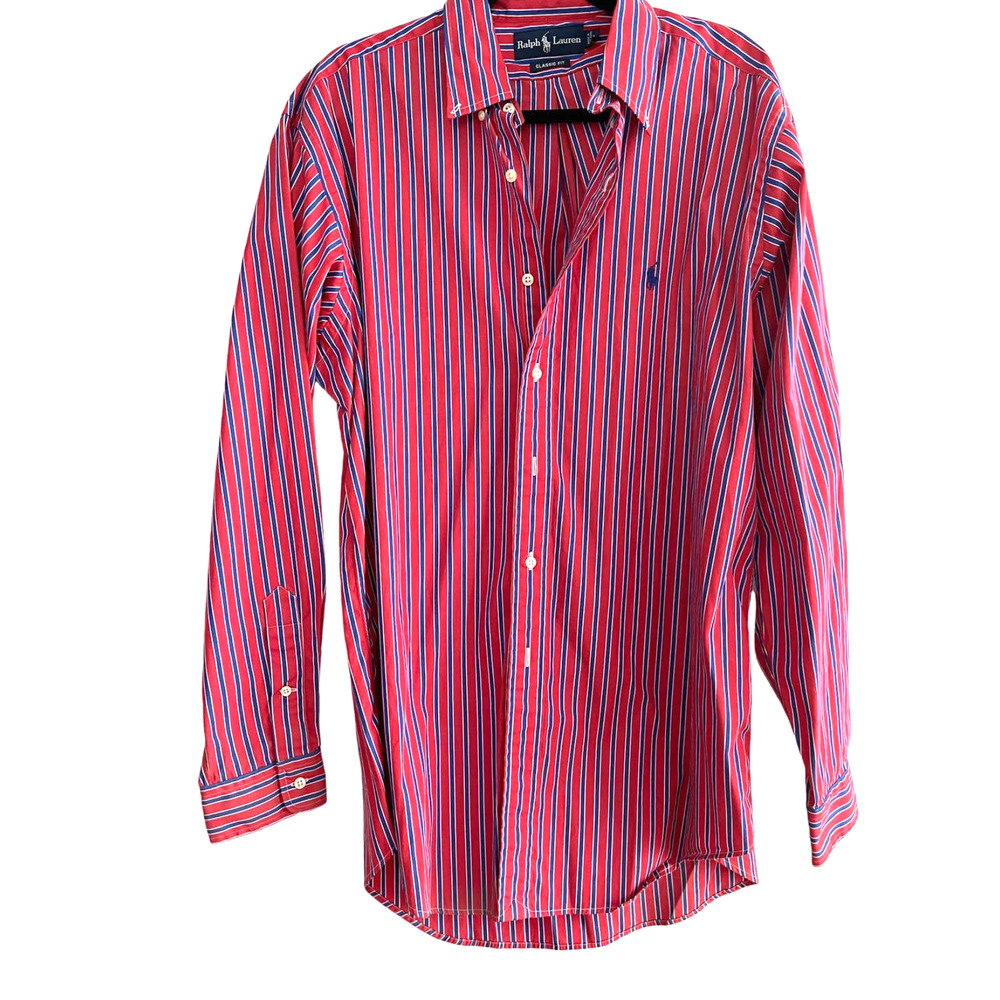 Ralph Lauren Mens' Red White Blue Polo Button Down Long Sleeve Shirt EUC L